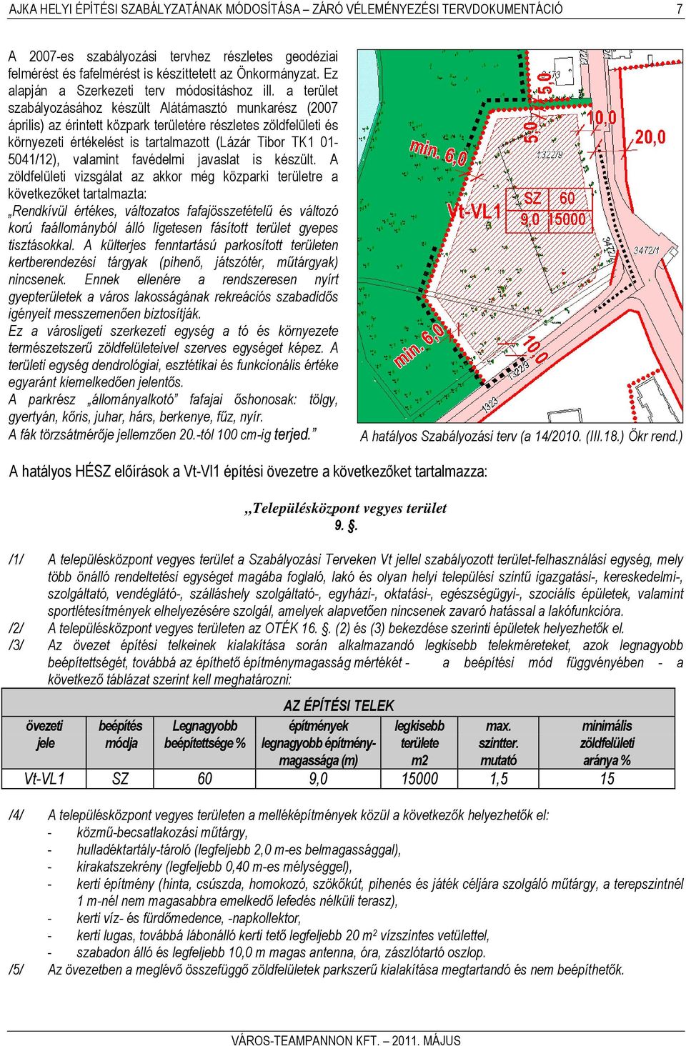 a terület szabályozásához készült Alátámasztó munkarész (2007 április) az érintett közpark területére részletes zöldfelületi és környezeti értékelést is tartalmazott (Lázár Tibor TK1 01-5041/12),