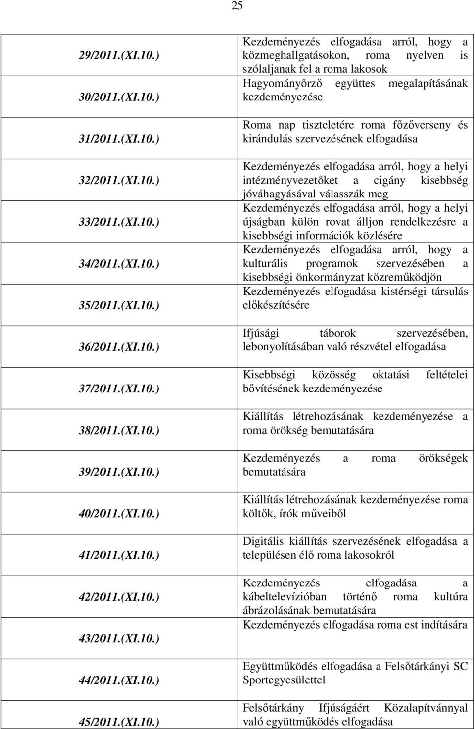 ) 41/2011.) 42/2011.) 43/2011.) 44/2011.) 45/2011.