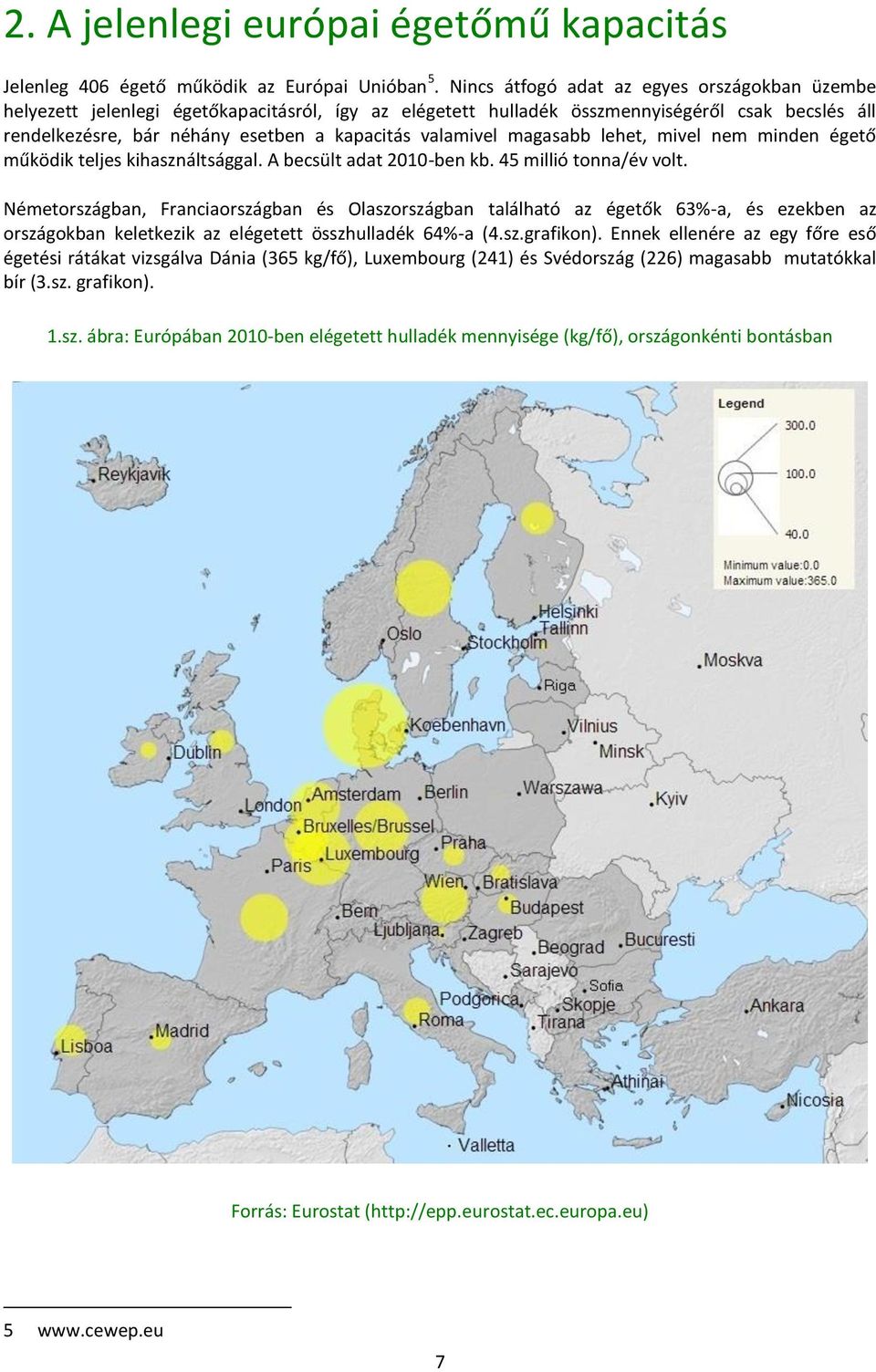 valamivel magasabb lehet, mivel nem minden égető működik teljes kihasználtsággal. A becsült adat 2010-ben kb. 45 millió tonna/év volt.