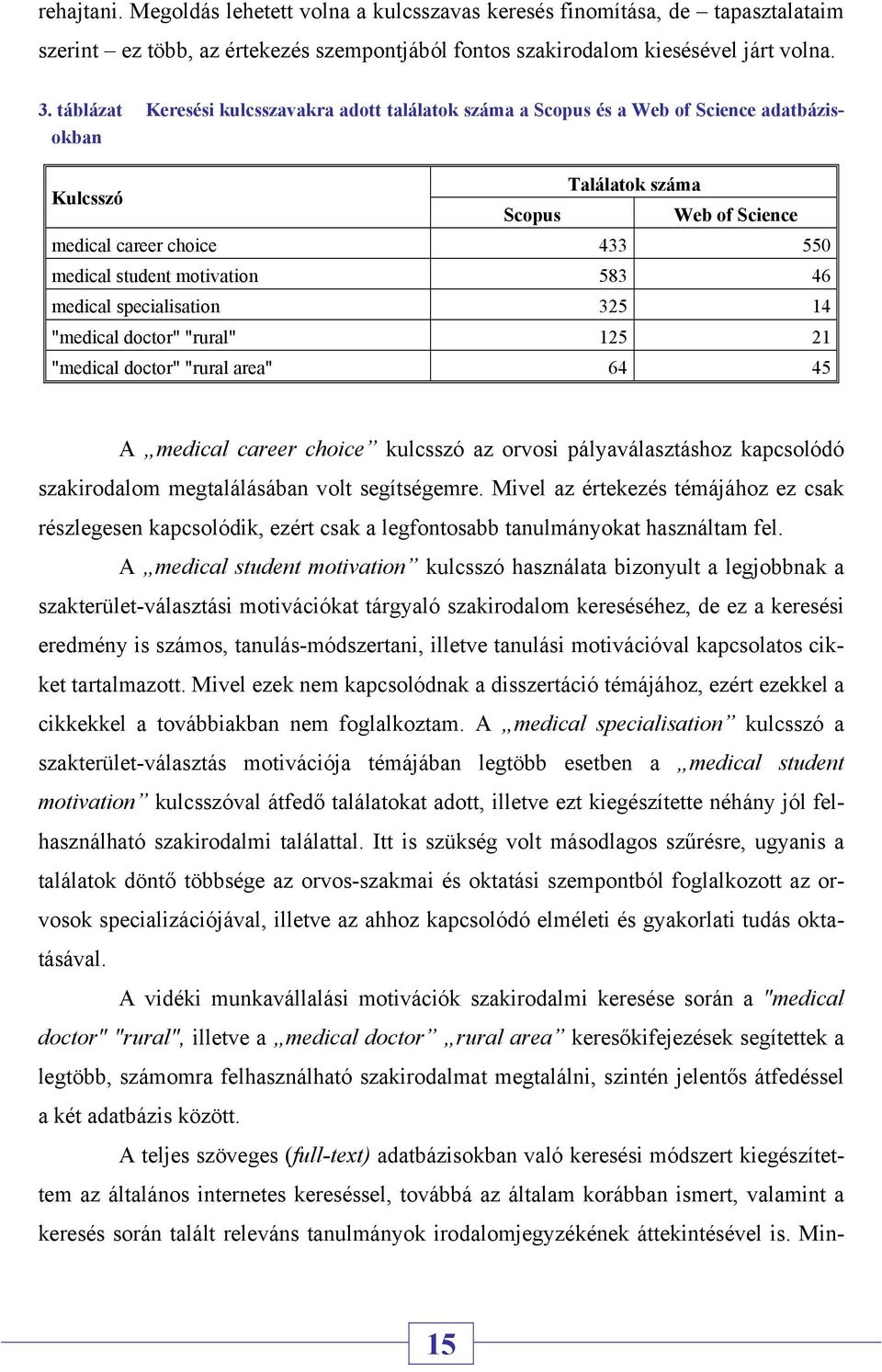 motivation 583 46 medical specialisation 325 14 "medical doctor" "rural" 125 21 "medical doctor" "rural area" 64 45 A medical career choice kulcsszó az orvosi pályaválasztáshoz kapcsolódó