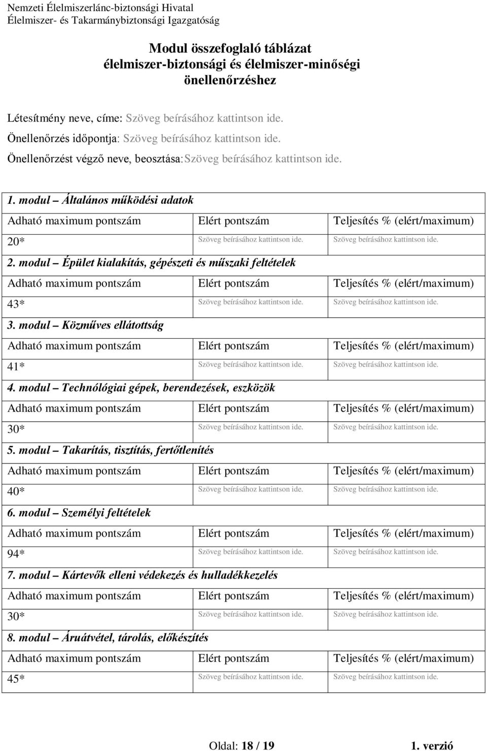 modul Épület kialakítás, gépészeti és műszaki feltételek Adható maximum Elért Teljesítés % (elért/maximum) 4*. modul Közműves ellátottság Adható maximum Elért Teljesítés % (elért/maximum) 41* 4.