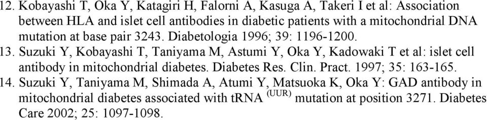 Suzuki Y, Kobayashi T, Taniyama M, Astumi Y, Oka Y, Kadowaki T et al: islet cell antibody in mitochondrial diabetes. Diabetes Res. Clin. Pract.