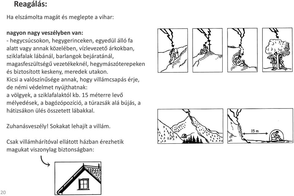 Kicsi a valószínűsége annak, hogy villámcsapás érje, de némi védelmet nyújthatnak: a völgyek, a sziklafalaktól kb.