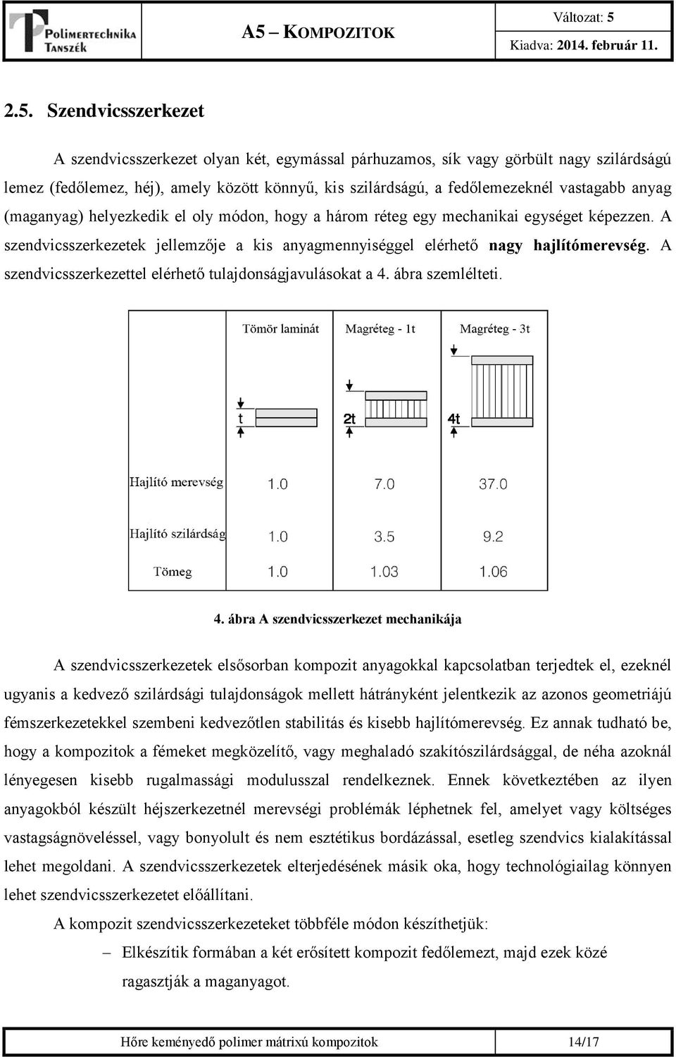 A szendvicsszerkezettel elérhető tulajdonságjavulásokat a 4.