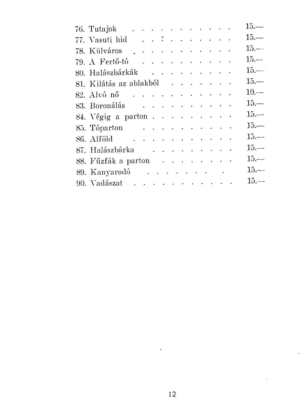 Alvó nő 10-83. Boronálás 15-84. Végig a parton 1-85. Tóparton 86.