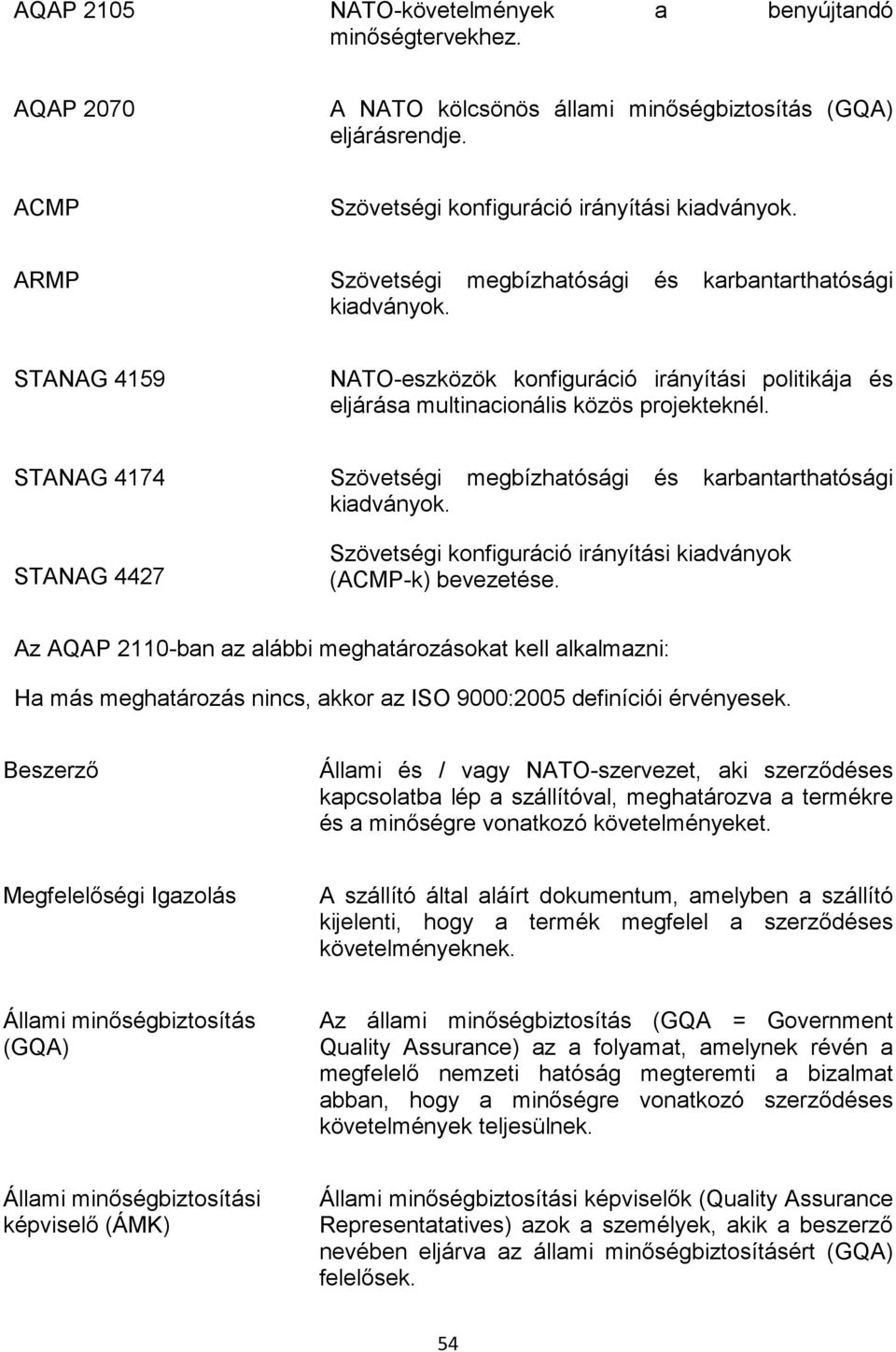 STANAG 4174 Szövetségi megbízhatósági és karbantarthatósági kiadványok. STANAG 4427 Szövetségi konfiguráció irányítási kiadványok (ACMP-k) bevezetése.