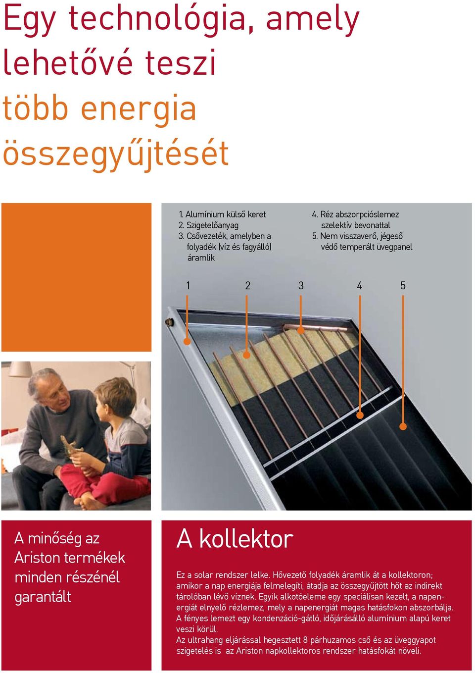 Hővezető folyadék áramlik át a kollektoron; amikor a nap energiája felmelegíti, átadja az összegyűjtött hőt az indirekt tárolóban lévő víznek.