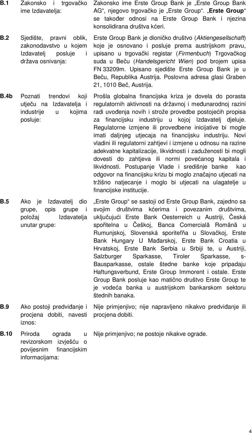 9 Ako postoji predviđanje i procjena dobiti, navesti iznos: B.