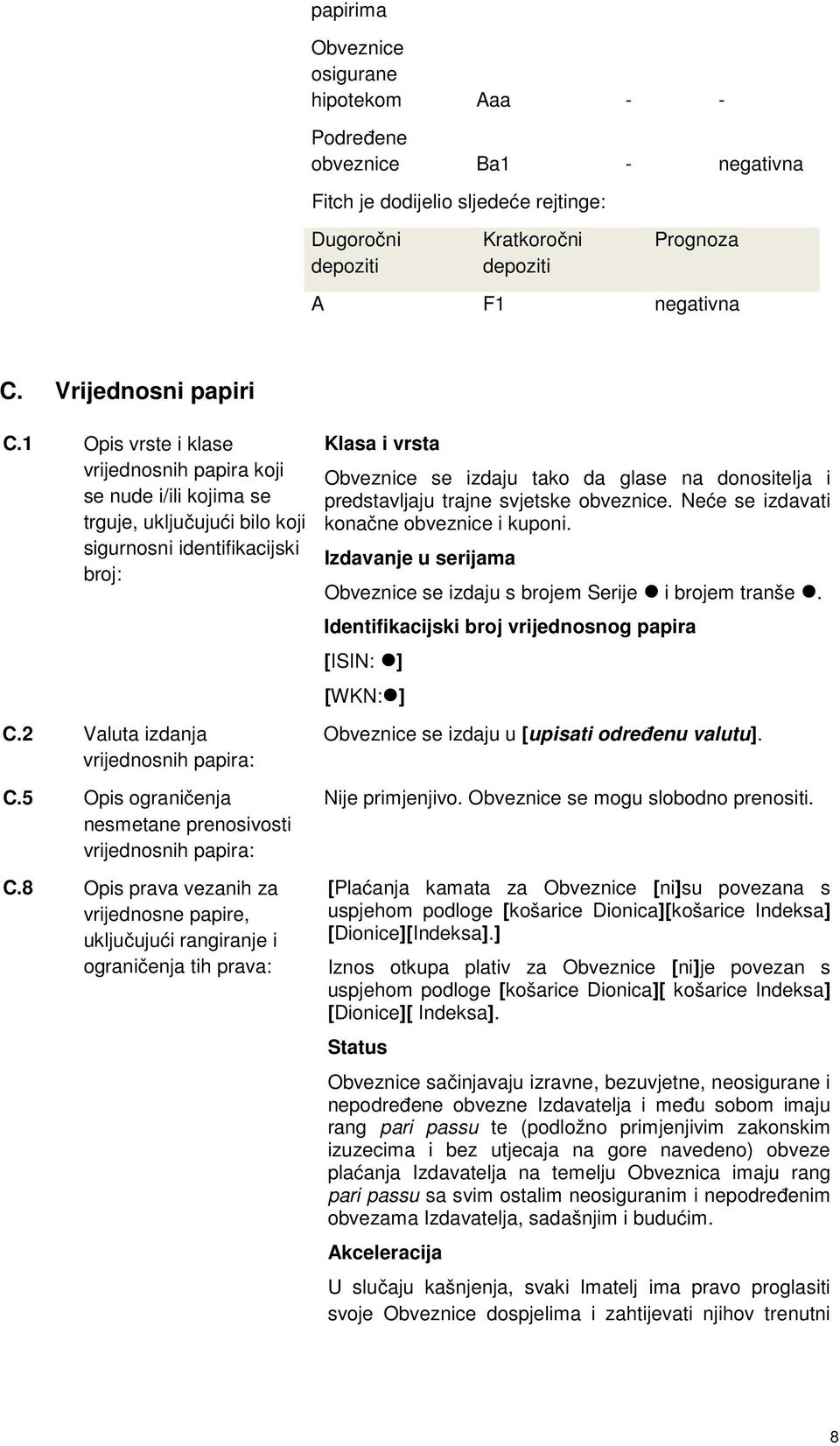 5 Opis ograničenja nesmetane prenosivosti vrijednosnih papira: C.