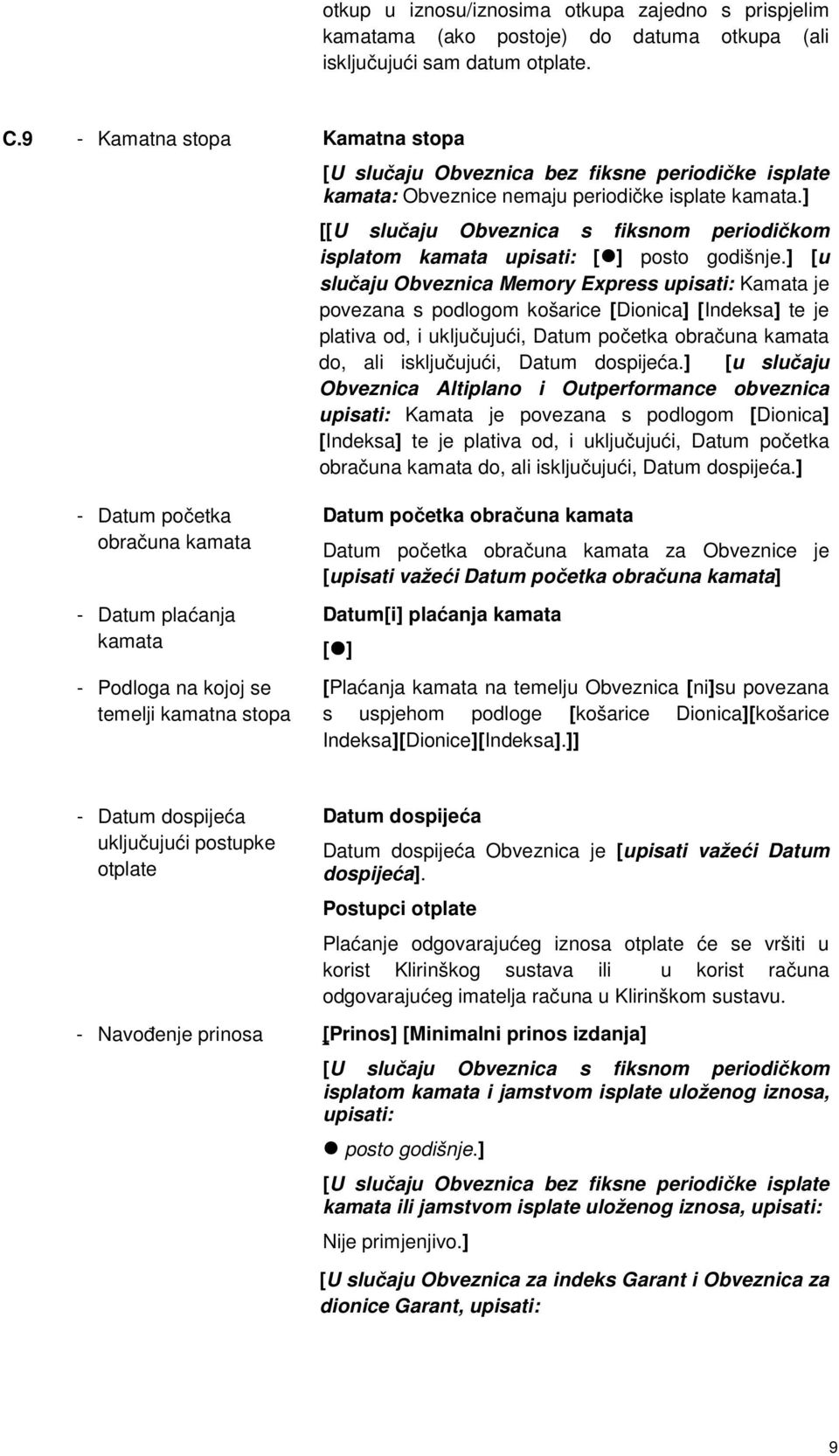 ] [[U slučaju Obveznica s fiksnom periodičkom isplatom kamata upisati: [ ] posto godišnje.