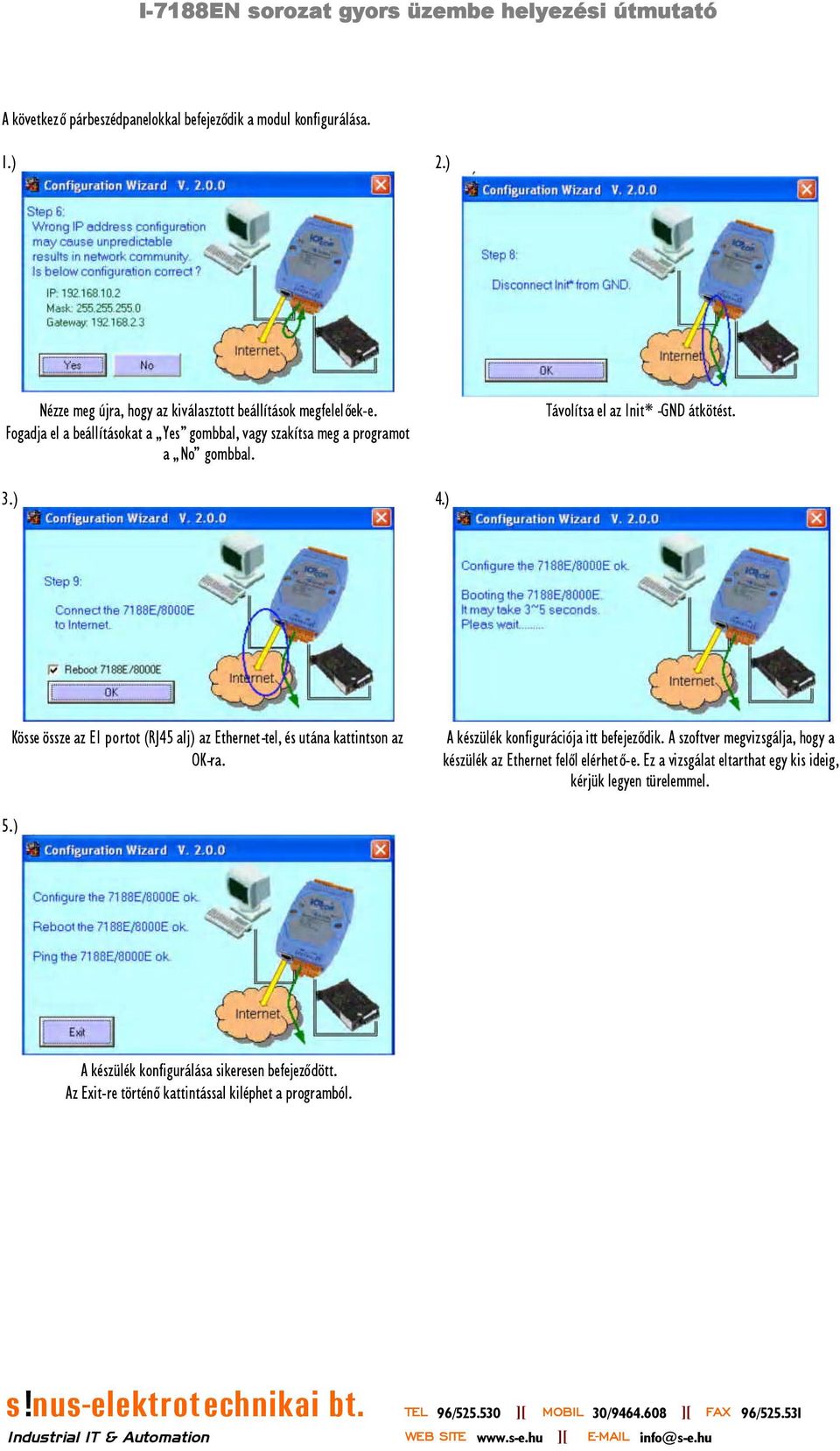 ) Kösse össze az E1 portot (RJ45 alj) az Ethernet-tel, és utána kattintson az OK-ra. A készülék konfigurációja itt befejeződik.