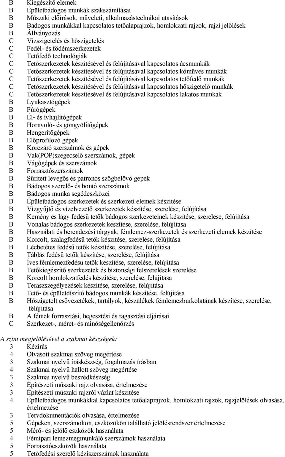 és felújításával kapcsolatos kőműves munkák C Tetőszerkezetek készítésével és felújításával kapcsolatos tetőfedő munkák C Tetőszerkezetek készítésével és felújításával kapcsolatos hőszigetelő munkák