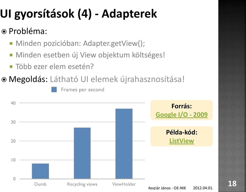 getView(); Minden esetben új View objektum költséges!