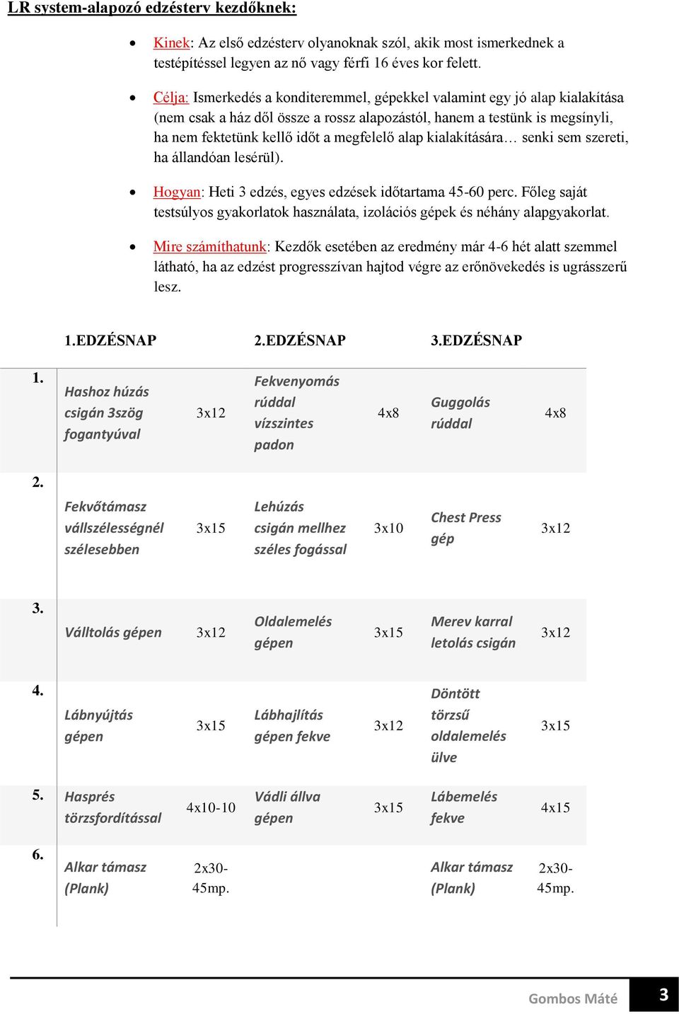 kialakítására senki sem szereti, ha állandóan lesérül). Hogyan: Heti 3 edzés, egyes edzések időtartama 45-60 perc.