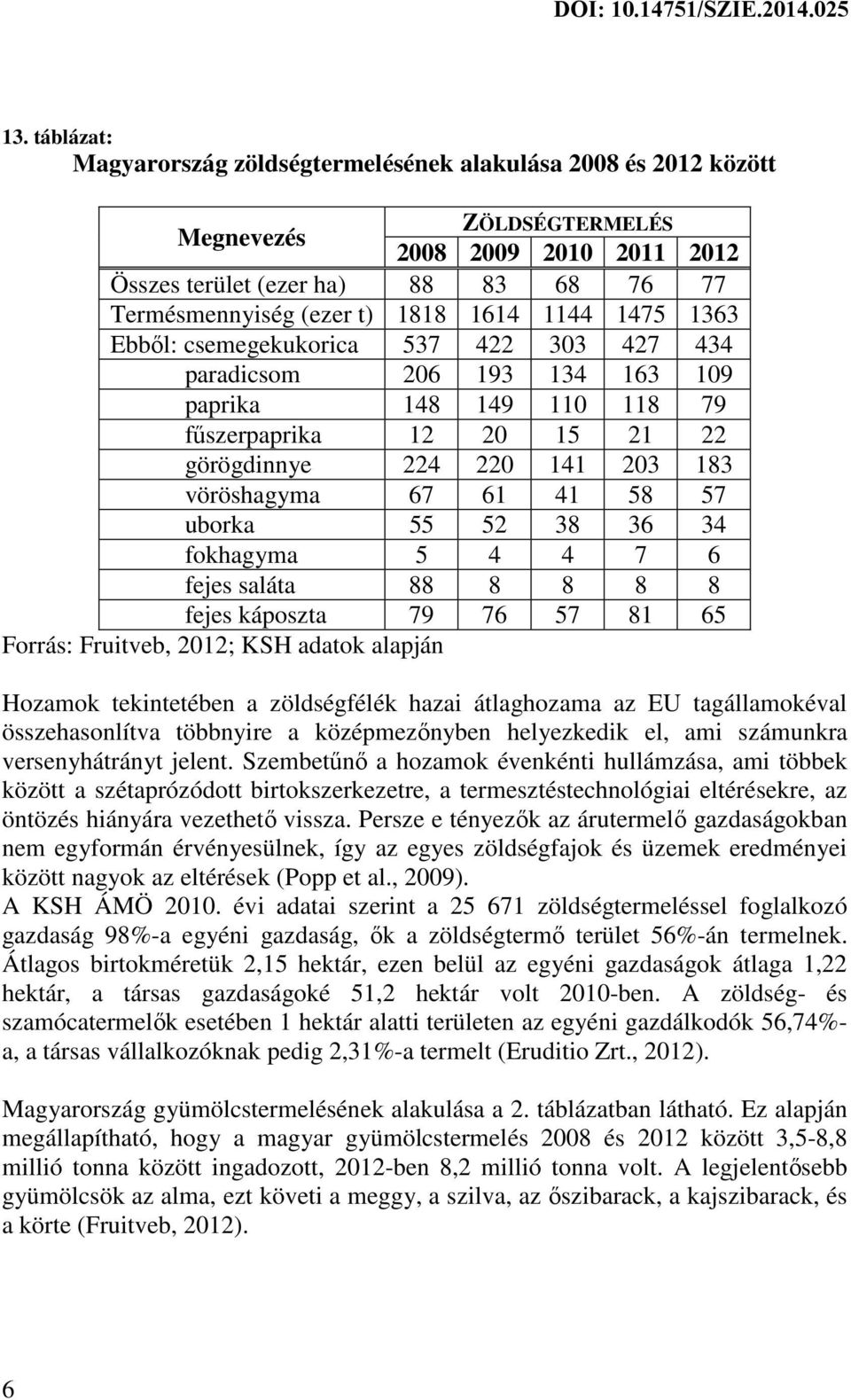 41 58 57 uborka 55 52 38 36 34 fokhagyma 5 4 4 7 6 fejes saláta 88 8 8 8 8 fejes káposzta 79 76 57 81 65 Forrás: Fruitveb, 2012; KSH adatok alapján Hozamok tekintetében a zöldségfélék hazai