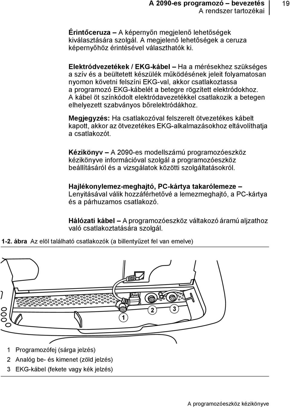 betegre rögzített elektródokhoz. A kábel öt színkódolt elektródavezetékkel csatlakozik a betegen elhelyezett szabványos bőrelektródákhoz.