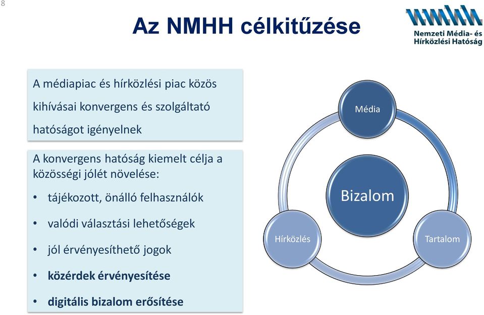 növelése: tájékozott, önálló felhasználók Média Bizalom valódi választási lehetőségek