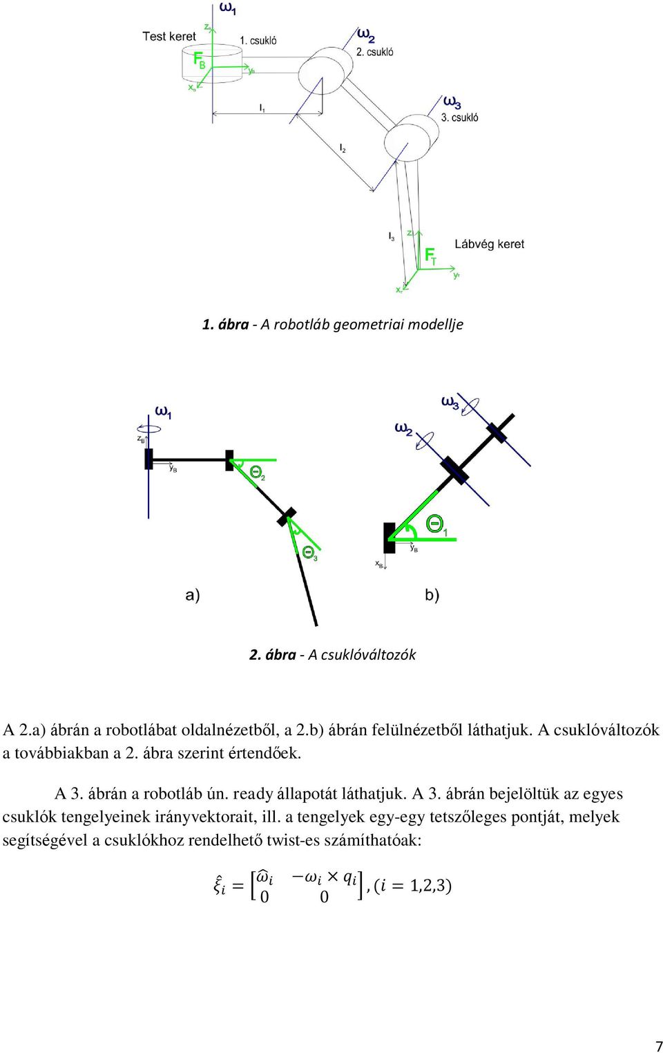 ready állapotát láthatjuk. A. ábrán bejelöltük az egyes csuklók tengelyeinek irányvektorait, ill.