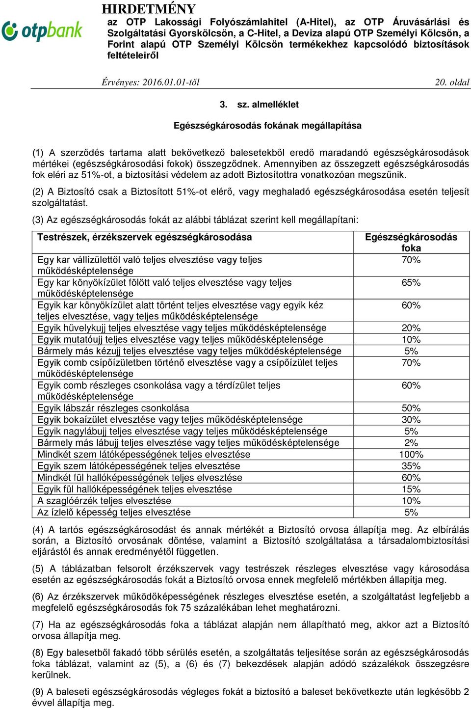 Amennyiben az összegzett egészségkárosodás fok eléri az 51%-ot, a biztosítási védelem az adott Biztosítottra vonatkozóan megszűnik.