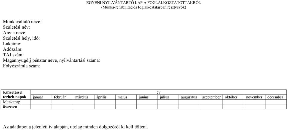 száma: Folyószámla szám: Kifizetéssel év terhelt napok január február március április május június július augusztus