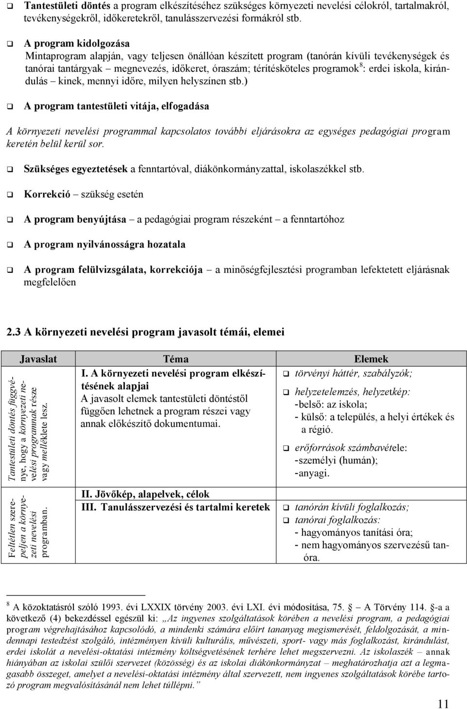 A program kidolgozása Mintaprogram alapján, vagy teljesen önállóan készített program (tanórán kívüli tevékenységek és tanórai tantárgyak megnevezés, időkeret, óraszám; térítésköteles programok 8 :