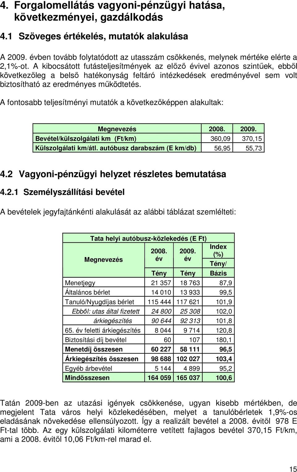 A kibocsátott futásteljesítmények az elızı évivel azonos szintőek, ebbıl következıleg a belsı hatékonyság feltáró intézkedések eredményével sem volt biztosítható az eredményes mőködtetés.