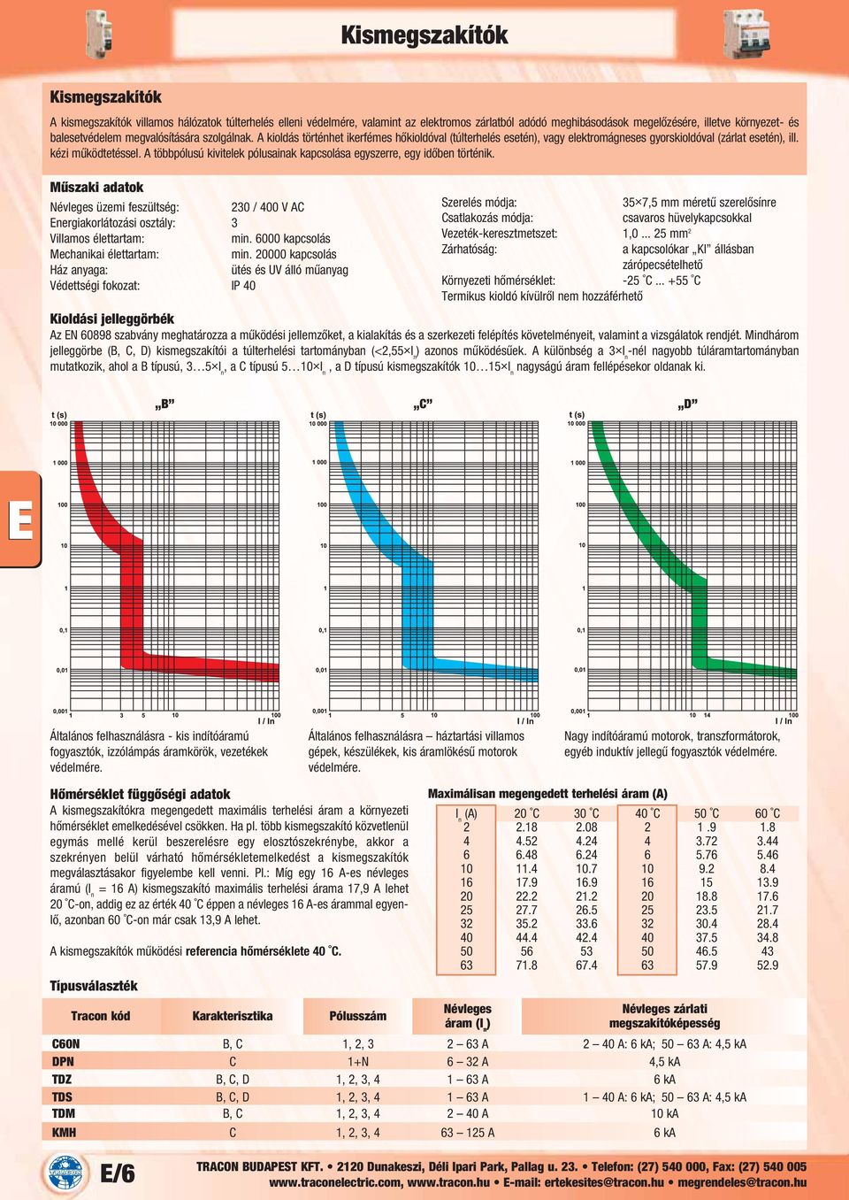 A többpólusú kivitelek pólusainak kapcsolása egyszerre, egy időben történik. Névleges üzemi feszültség: 230 / 400 V AC Energiakorlátozási osztály: 3 Villamos élettartam: min. 6000 kapcsolás min.