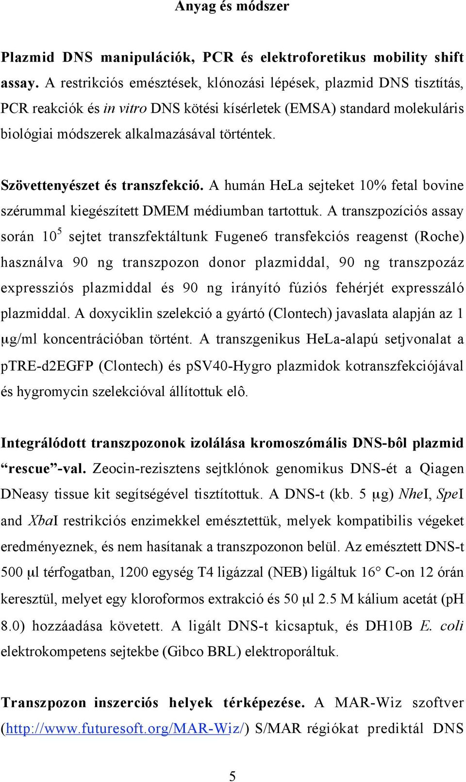 Szövettenyészet és transzfekció. A humán HeLa sejteket 10% fetal bovine szérummal kiegészített DMEM médiumban tartottuk.