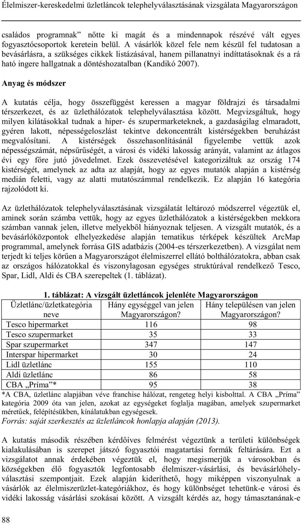 Anyag és módszer A kutatás célja, hogy összefüggést keressen a magyar földrajzi és társadalmi térszerkezet, és az üzlethálózatok telephelyválasztása között.