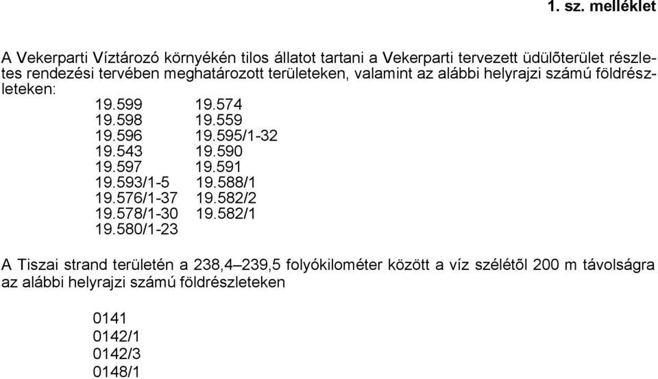 meghatározott területeken, valamint az alábbi helyrajzi számú földrészleteken: 19.599 19.574 19.598 19.559 19.596 19.595/1-32 19.