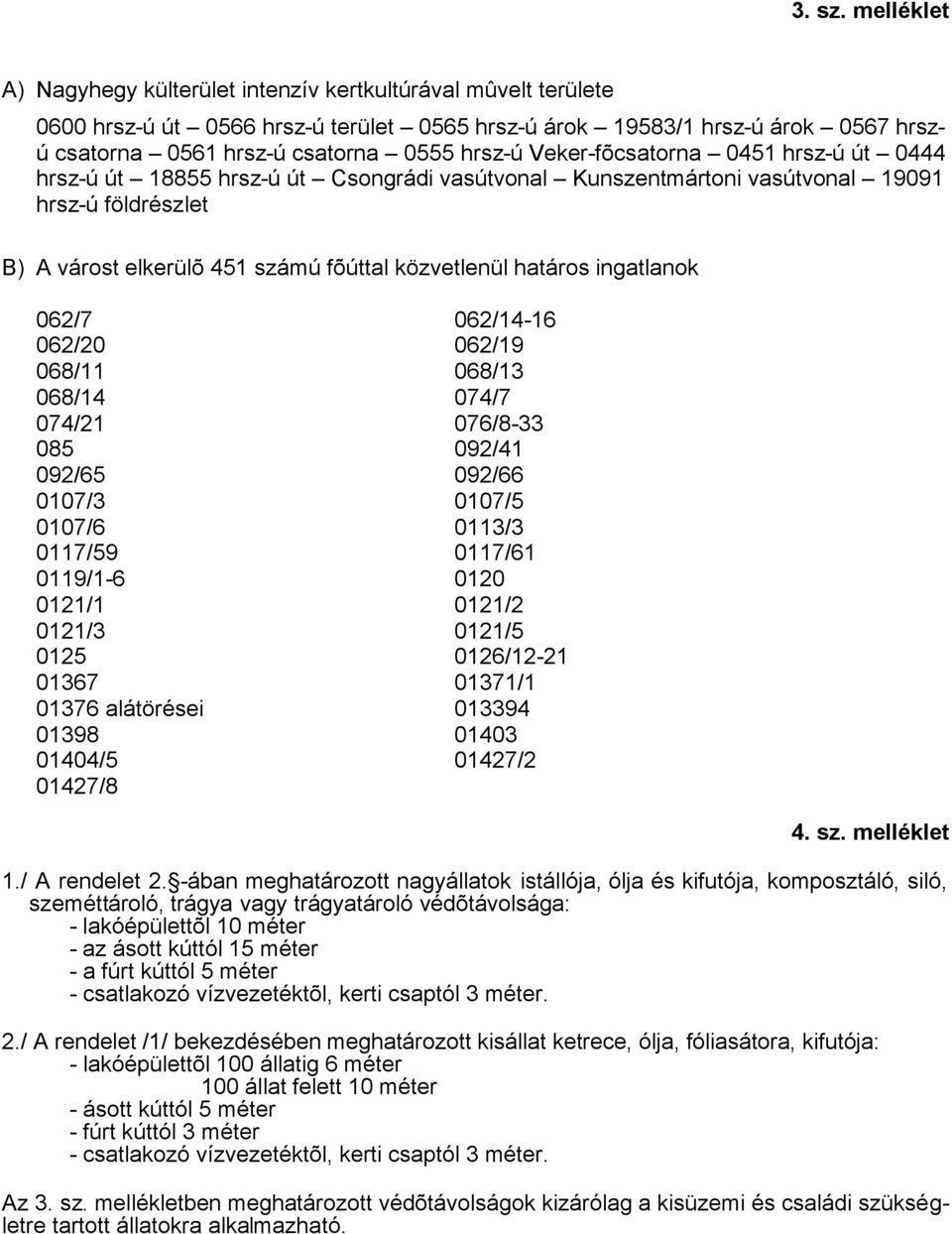 Veker-fõcsatorna 0451 hrsz-ú út 0444 hrsz-ú út 18855 hrsz-ú út Csongrádi vasútvonal Kunszentmártoni vasútvonal 19091 hrsz-ú földrészlet B) A várost elkerülõ 451 számú fõúttal közvetlenül határos