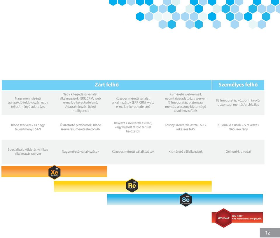távoli hozzáférés Fájlmegosztás, központi tároló, biztonsági mentés/archiválás Blade szerverek és nagy teljesítményű SAN Összetartó platformok, Blade szerverek, méretezhető SAN Rekeszes szerverek és