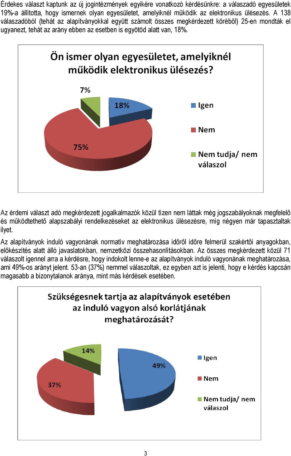 Az érdemi választ adó megkérdezett jogalkalmazók közül tízen nem láttak még jogszabályoknak megfelelő és működtethető alapszabályi rendelkezéseket az elektronikus ülésezésre, míg négyen már