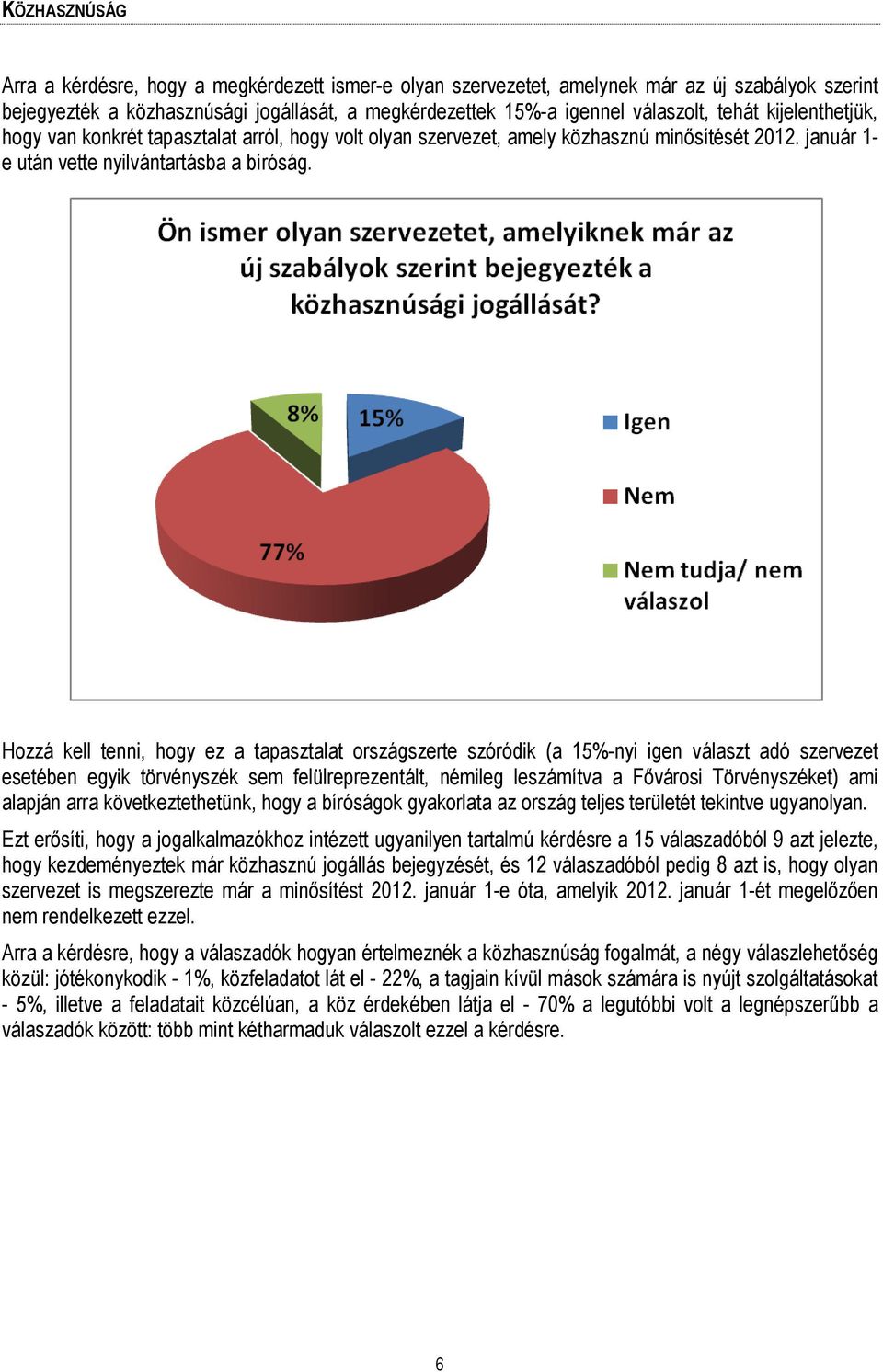 Hozzá kell tenni, hogy ez a tapasztalat országszerte szóródik (a 15%-nyi igen választ adó szervezet esetében egyik törvényszék sem felülreprezentált, némileg leszámítva a Fővárosi Törvényszéket) ami