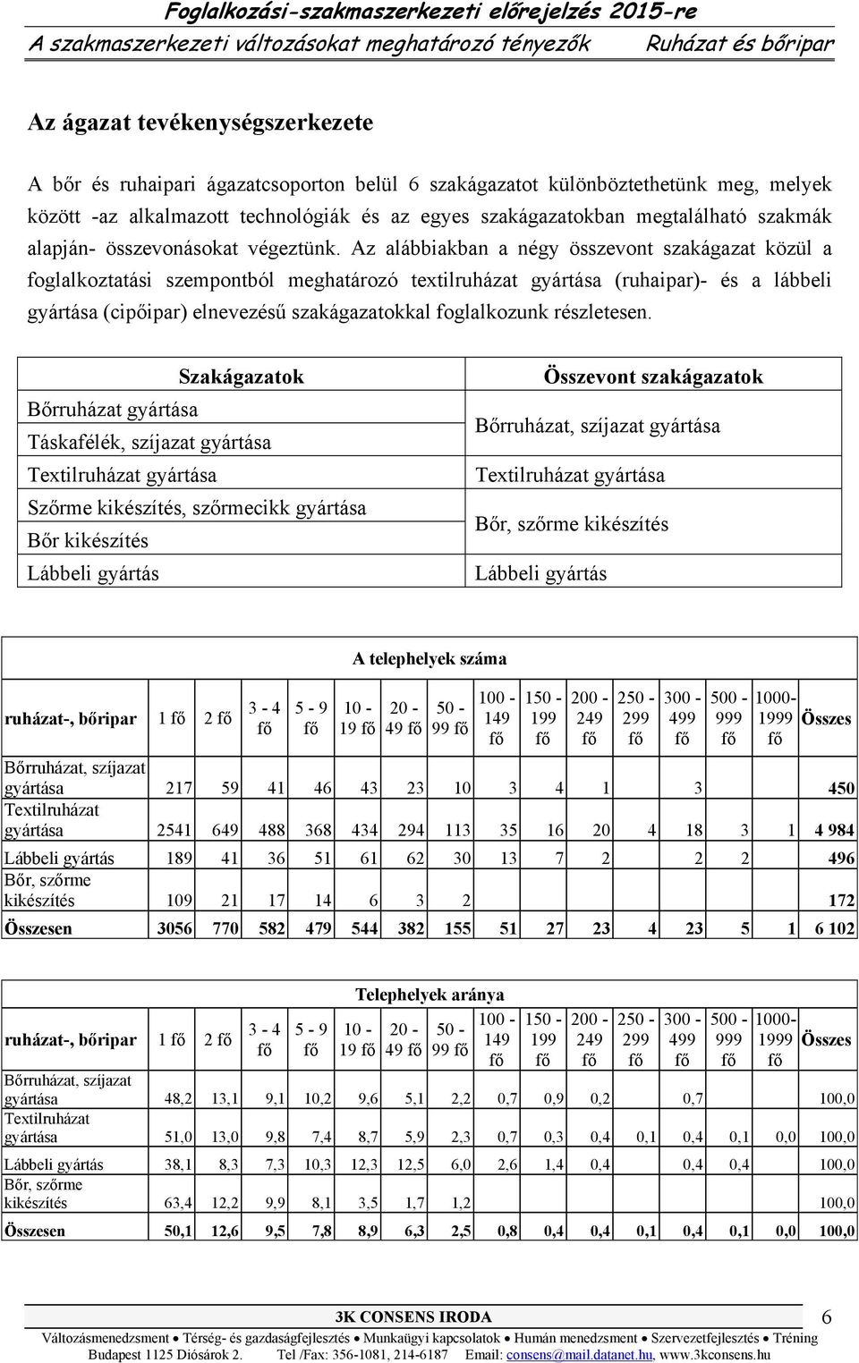 Az alábbiakban a négy összevont szakágazat közül a foglalkoztatási szempontból meghatározó textilruházat (ruhaipar)- és a lábbeli (cipőipar) elnevezésű szakágazatokkal foglalkozunk részletesen.