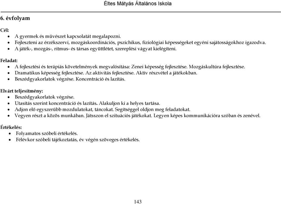 Dramatikus képesség fejlesztése. Az aktivitás fejlesztése. Aktív részvétel a játékokban. Beszédgyakorlatok végzése. Koncentráció és lazítás. Elvárt teljesítmény: Beszédgyakorlatok végzése.