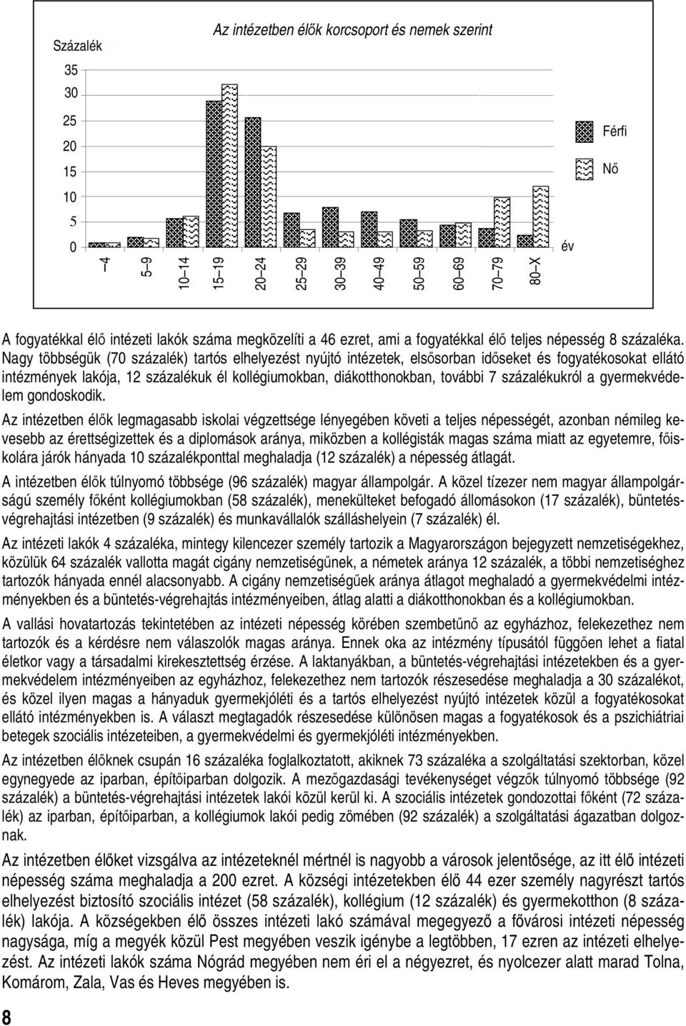 Nagy többségük (70 százalék) tartós elhelyezést nyújtó intézetek, elsősorban időseket és fogyatékosokat ellátó intézmények lakója, 12 százalékuk él kollégiumokban, diákotthonokban, további 7