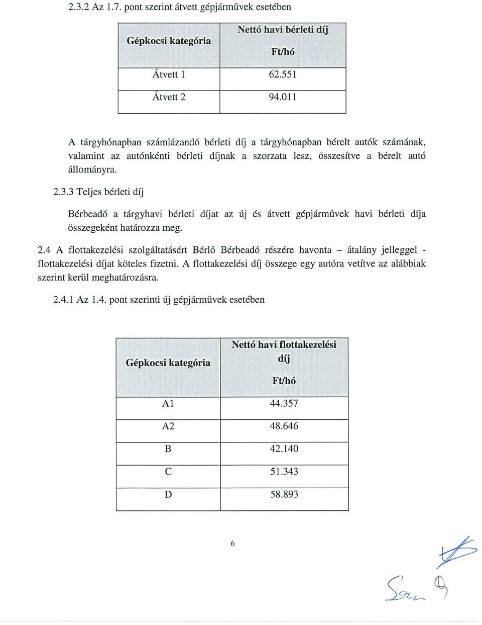 3 Teljes bérleti díj Bérbeadó a tárgyhavi bérleti díjat az Új és átvett gépjárművek havi bérleti díja összegeként határozza meg. 2.