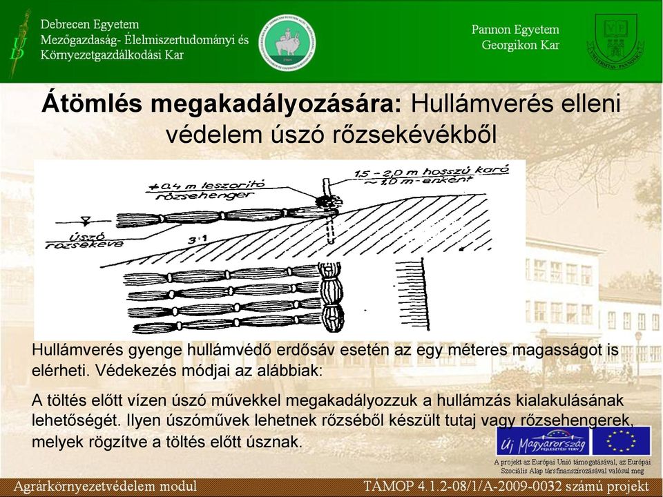 Védekezés módjai az alábbiak: A töltés előtt vízen úszó művekkel megakadályozzuk a hullámzás