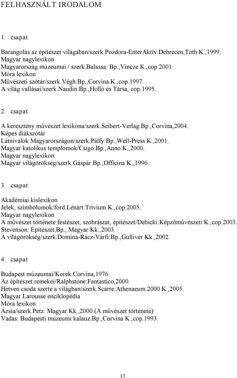 ,Corvina,2004. Képes diákszótár Látnivalók Magyarországon/szerk.Pálfy:Bp.,Well Press K.,2001. Magyar katolikus templomok/csigó:bp.,anno K.,2000. Magyar nagylexikon Magyar világörökség/szerk.gáspár:bp.