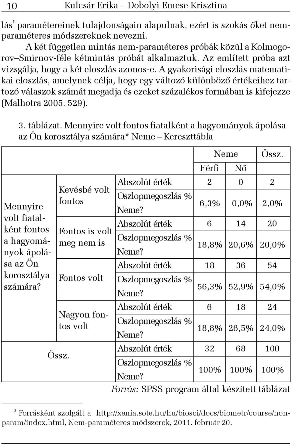 A gyakorisági eloszlás matematikai eloszlás, amelynek célja, hogy egy változó különbözõ értékeihez tartozó válaszok számát megadja és ezeket százalékos formában is kifejezze (Malhotra 2005. 529). 3.