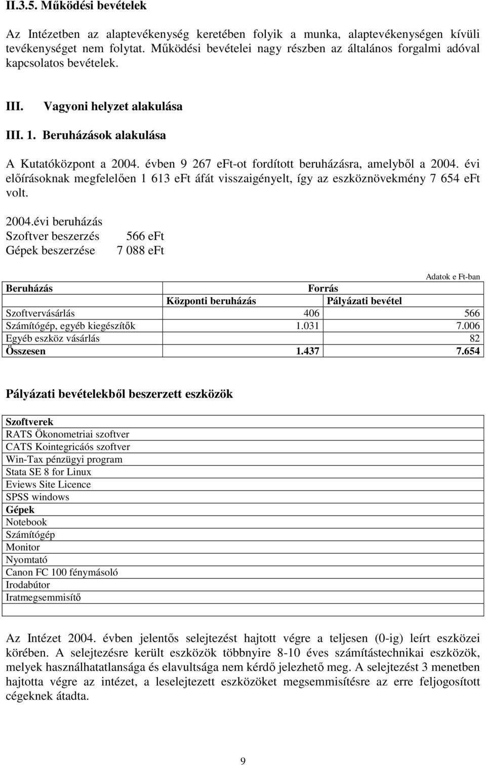 évben 9 267 eft-ot fordított beruházásra, amelybıl a 2004.