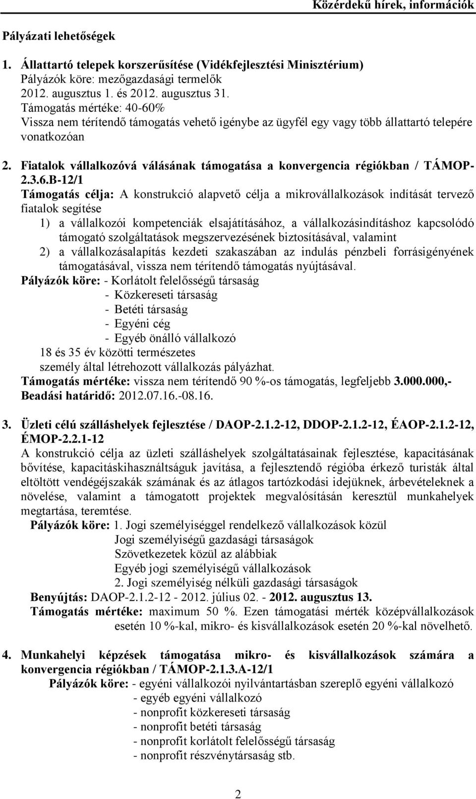 Fiatalok vállalkozóvá válásának támogatása a konvergencia régiókban / TÁMOP- 2.3.6.