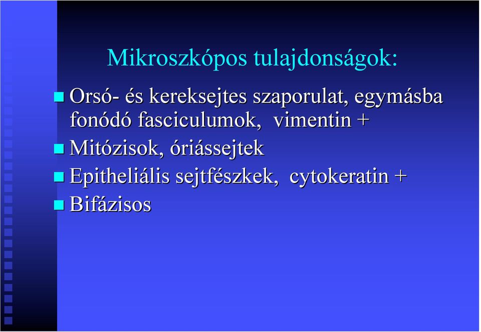 fasciculumok, vimentin + Mitózisok,