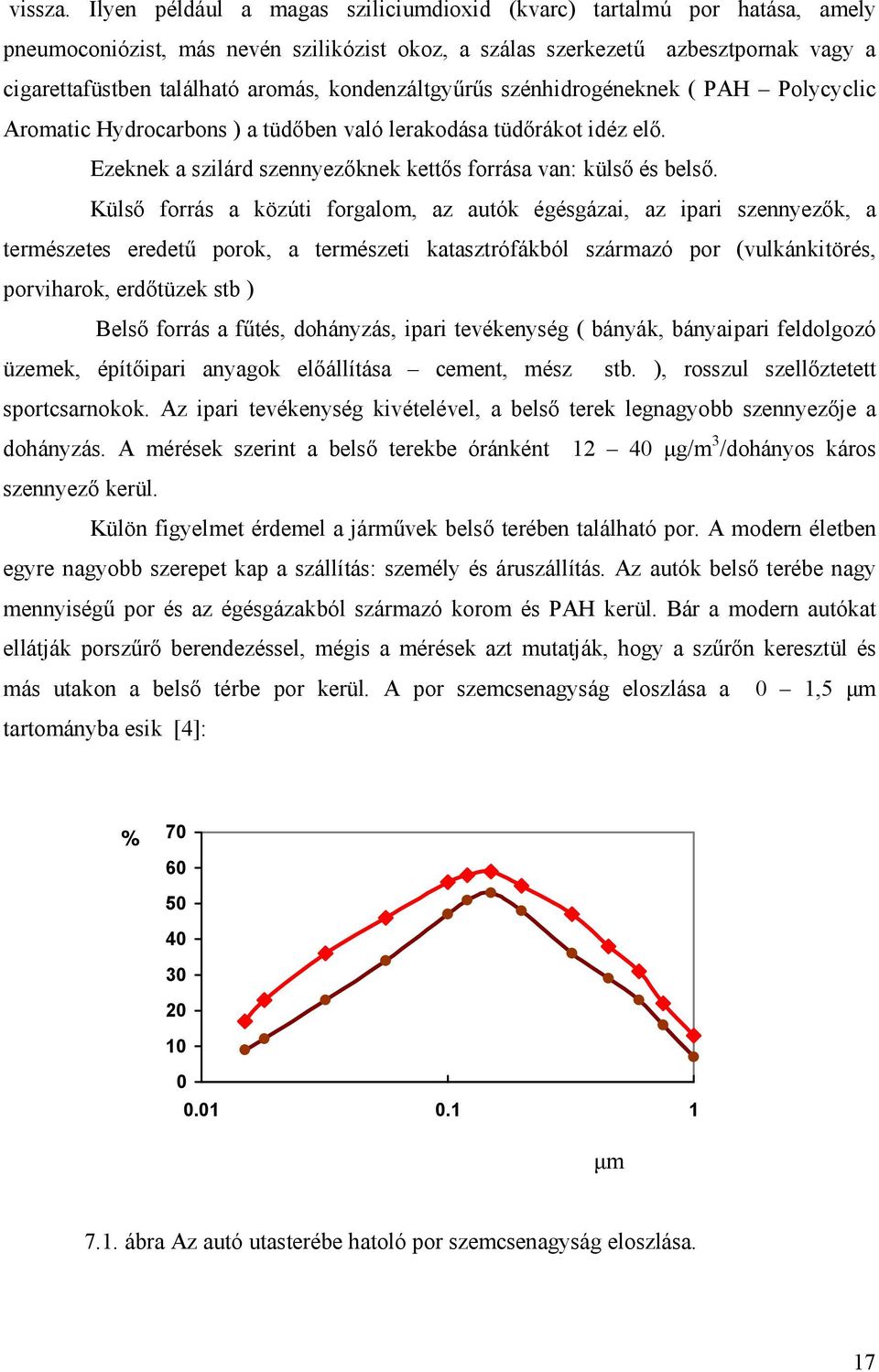 kondenzáltgyőrős szénhidrogéneknek ( PAH Polycyclic Aromatic Hydrocarbons ) a tüdıben való lerakodása tüdırákot idéz elı. Ezeknek a szilárd szennyezıknek kettıs forrása van: külsı és belsı.