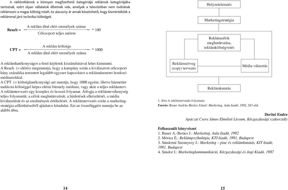 Reach = CPT = A reklám által elért személyek száma Célcsoport teljes mérete A reklám költsége A reklám által elért személyek száma * 100 * 1000 A reklámhatékonyságot a fenti képletek kiszámításával