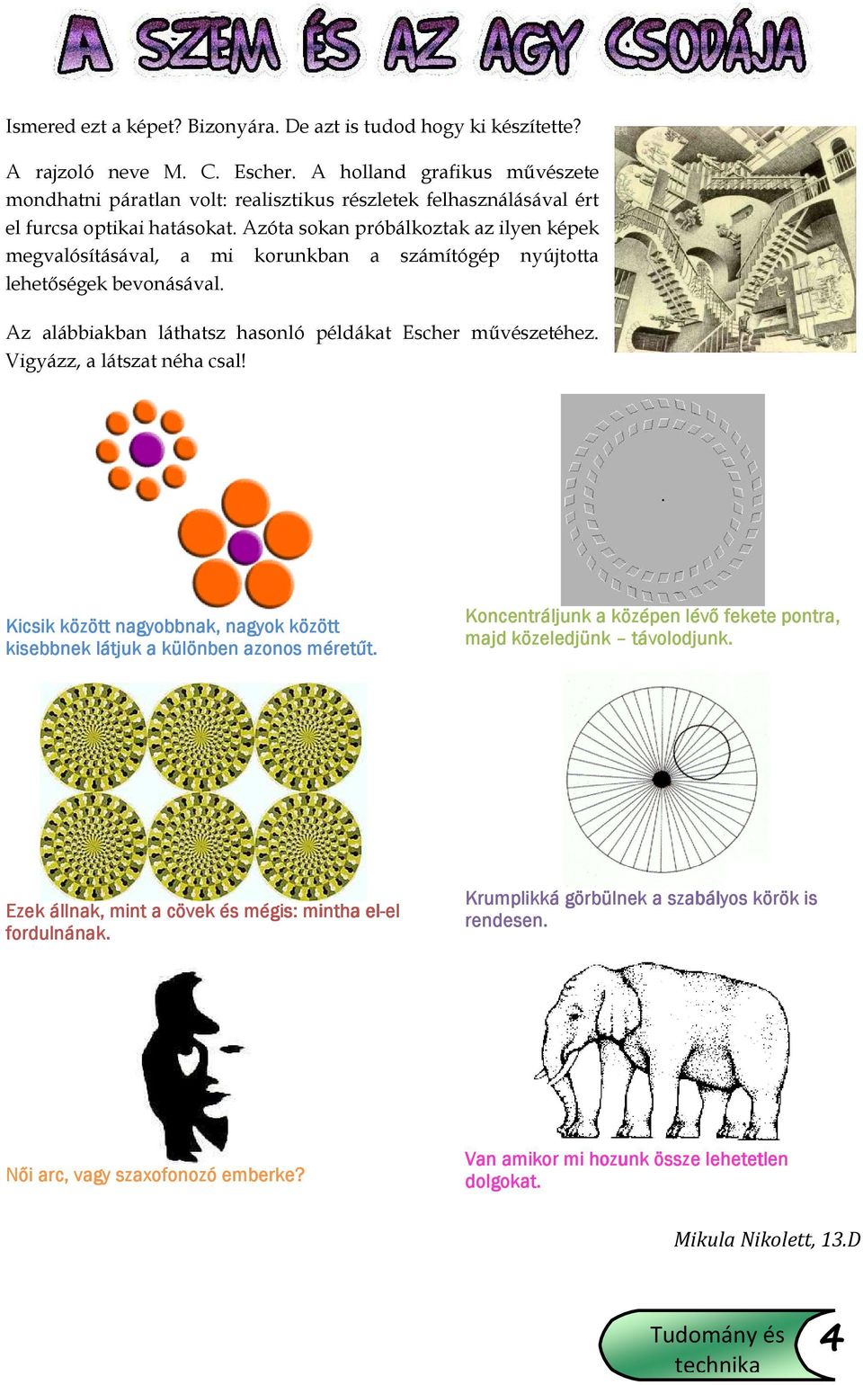 Azóta sokan próbálkoztak az ilyen képek megvalósításával, a mi korunkban a számítógép nyújtotta lehetıségek bevonásával. Az alábbiakban láthatsz hasonló példákat Escher mővészetéhez.