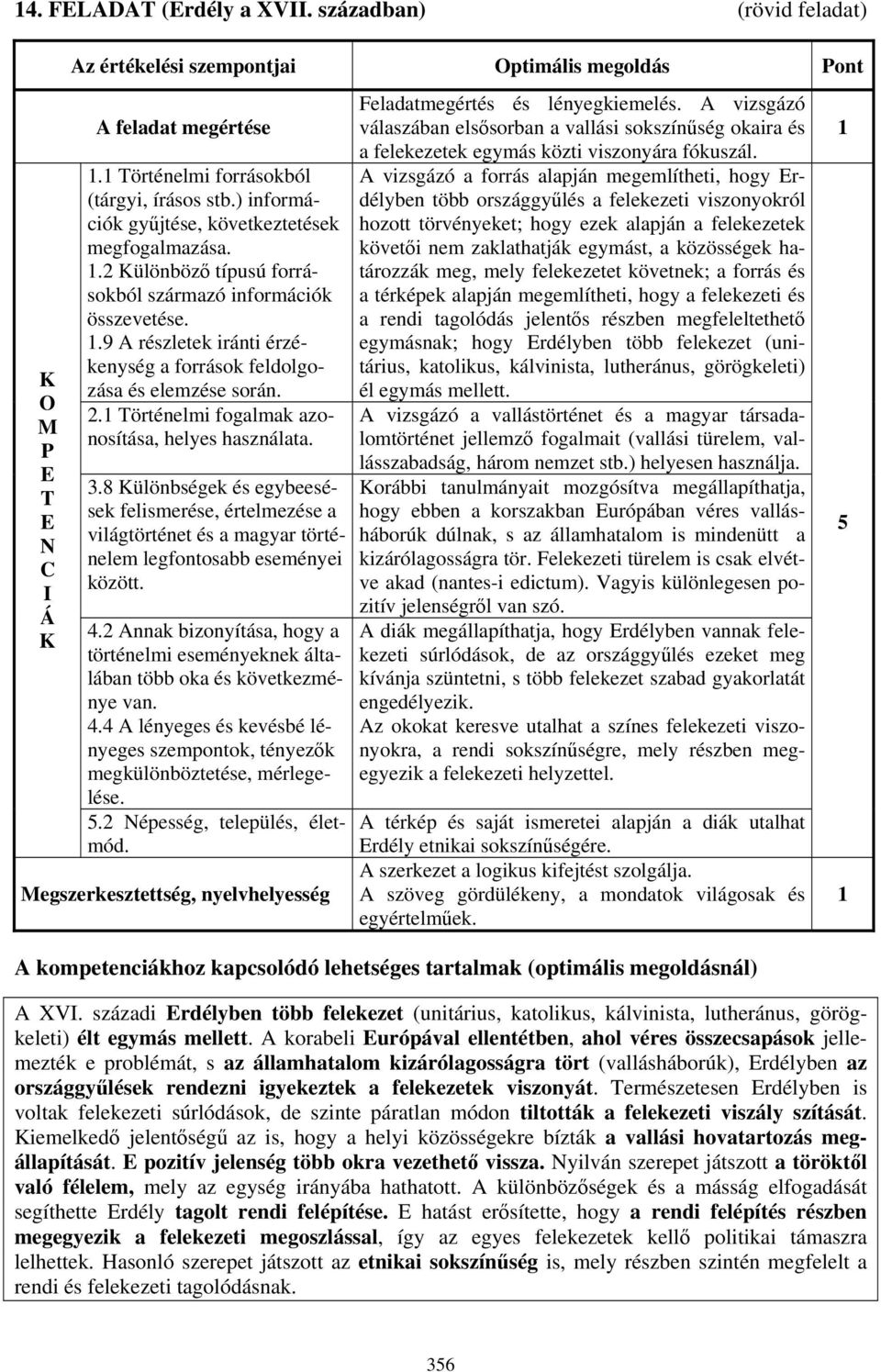 8 ülönbségek és egybeesések felismerése, értelmezése a világtörténet és a magyar történelem legfontosabb eseményei között. 4.