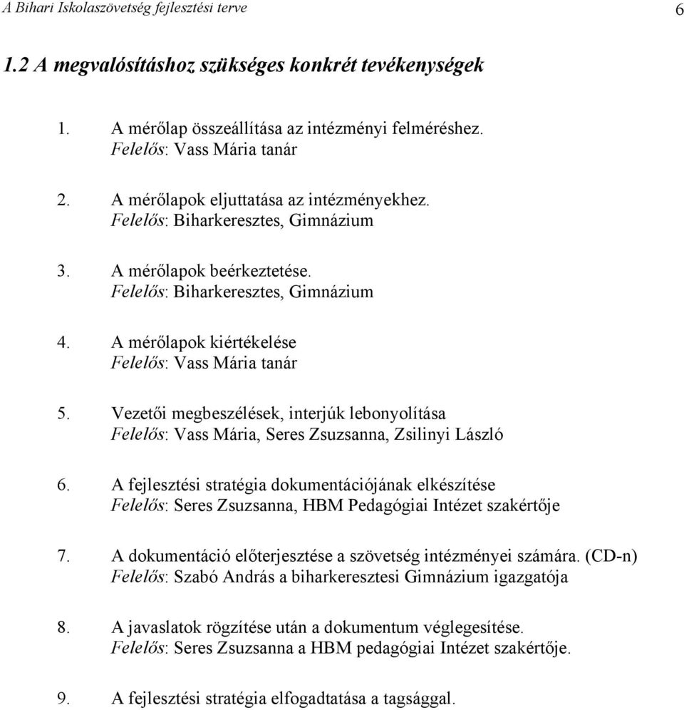 Vezetői megbeszélések, interjúk lebonyolítása Felelős: Vass Mária, Seres Zsuzsanna, Zsilinyi László 6.