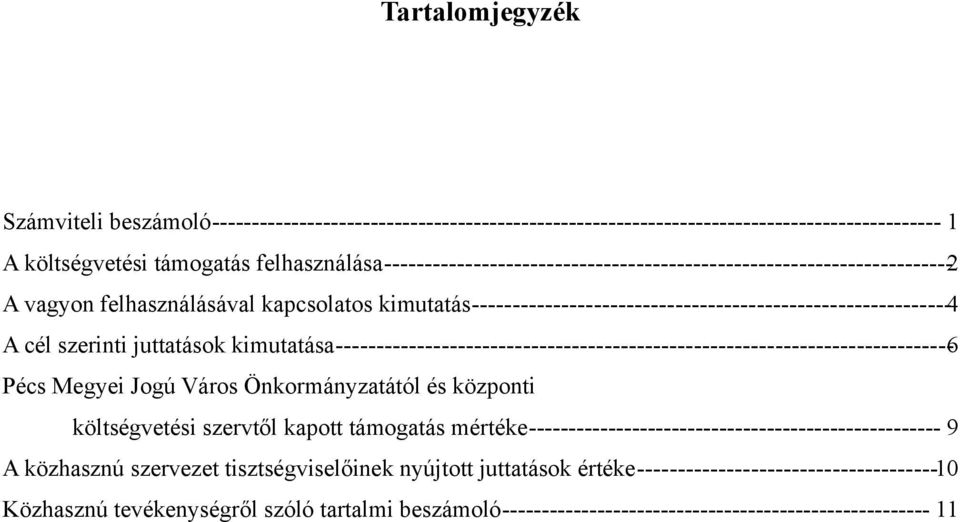 szerinti juttatások kimutatása----------------------------------------------------------------------------6 Pécs Megyei Jogú Város Önkormányzatától és központi költségvetési szervtől kapott támogatás